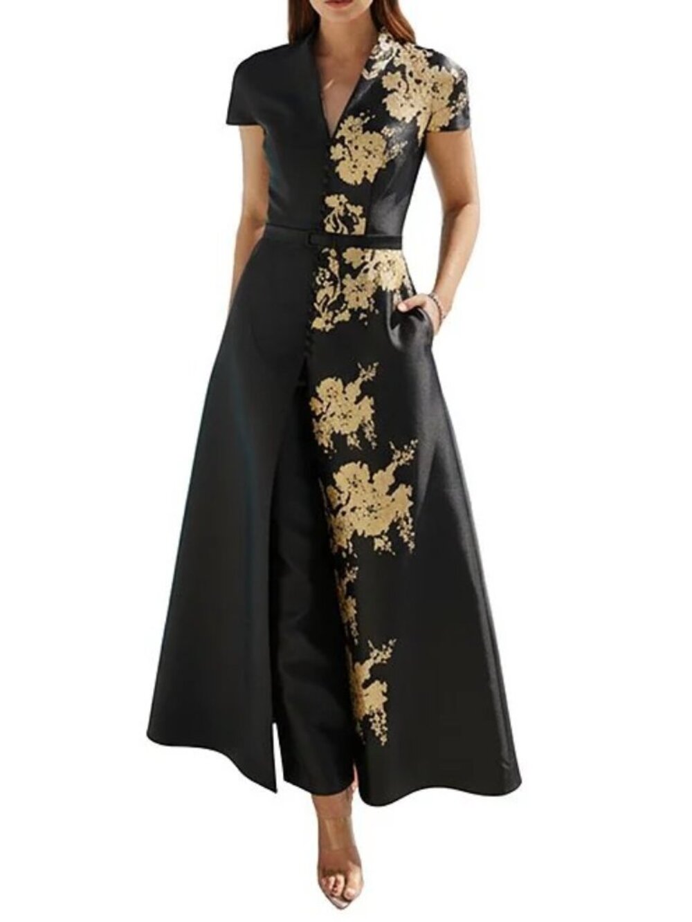 Terani Couture Short Sleeve Pant Suit With Overskirt Size 8